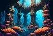 Comic style a hyperrealistic 8k underwater coral c