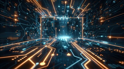 Poster - futuristic electronic circuit technology background AI generated