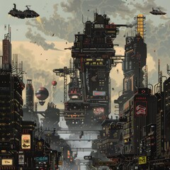 Wall Mural - A futuristic cityscape with a large building in the center