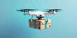 A drone carrying a package ready for delivery abstract illustration minimalistic geometric background 