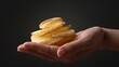 Dynamic advertisement featuring a hand elegantly presenting thinly sliced potatoes, highlighted against a stark isolated background, studio lighting
