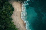 Fototapeta Natura - Aerial view of a secluded beach, untouched by human presence