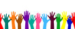 Hands palm up the seamless border. Multi-colored hands people on a white background