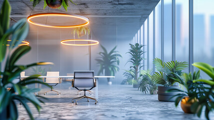 Wall Mural - Contemporary Office Space, Modern Design with Sleek Furniture, Bright and Inviting Workplace Environment