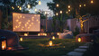 © K2Kstock - Outdoor cinema in the backyard with an old movie screen at night