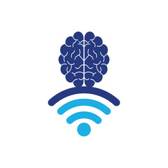 Canvas Print - Brain and wifi logo design sign. Education, technology and business background. Wi-fi brain logo icon.