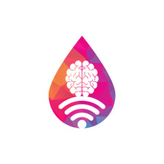 Canvas Print - Brain and wifi drop shape concept logo design. Education, technology and business background. Wi-fi brain logo icon