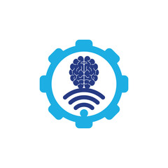 Canvas Print - Brain and wifi gear shape concept logo design. Education, technology and business background. Wi-fi brain logo icon