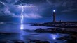 Nature's Power Unleashed: A Stormy Night's Lightning Assault on a Lighthouse