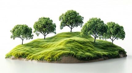 3d illustration of piece of green land isolated, creative travel and tourism off-road design trees