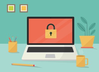 Poster - Concetto di protezione del sistema informatico su laptop - illustrazioni