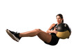 Fit and muscular woman exercising with medicine ball on a transparent background