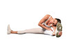 Young sporty woman stretching on a transparent background