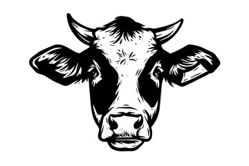 Wall Mural - Dairy Delight: Vintage Vector Sketch of a Holstein Cow Head Logotype.