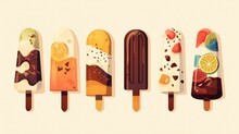 Picture An Enticing Ice Cream Or Popsicle Symbol Embellished With Luscious Chocolate Filling Set Against A Backdrop Of Textured Beige With Brown Outlines