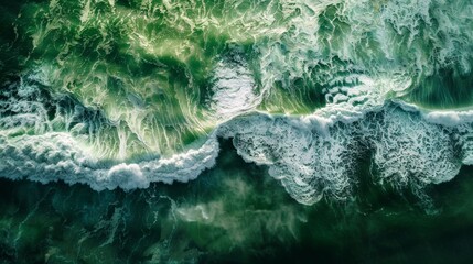 Aerial view of vibrant green ocean waves