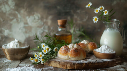 Wall Mural - bread and milk on the table