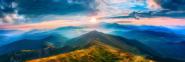 Wall Mural - Mountain landscape at sunset
