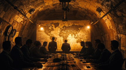 Clandestine meeting inside underground bunker