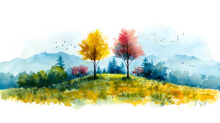 Wall Mural - Paysage avec prairie et arbres