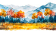 Paysage de montagne avec arbres oranges en automne