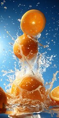 Poster - Generative AI : orange is dropped into water splash on white