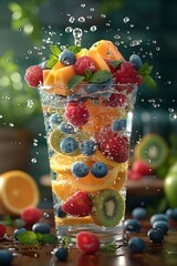 Aufkleber - Generative AI : Spring or summer refreshing cold cocktail or mocktail with berries and lemon, raspberry lemonade