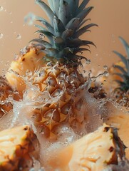 Poster - Generative AI : Close-up translucence minimalist Pineapple full of water drop