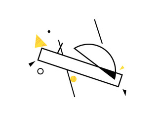 Aufkleber - Simple abstract composition  for modern graphic poster design, Vector line background, with minimal balance art with yellow elements