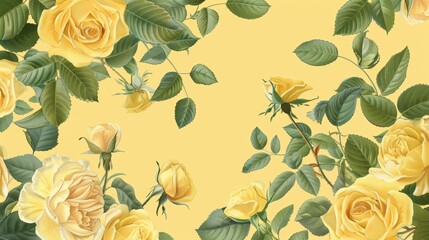 Wall Mural - A yellow rose template card for greetings, invitations, weddings, birthdays, and Easter