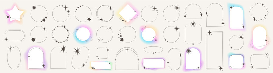 Wall Mural - star frame. circle frames with sparkle stars, festive effect decoration