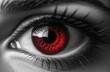 Close-up of a woman's eye with red iris