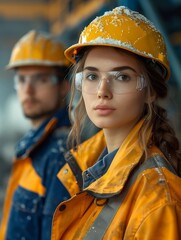 Aufkleber - Generative AI :  a workers with glasses in front of an industrial