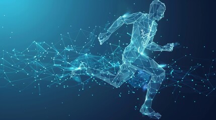 Anatomy of human body low poly wireframe. Athlete running from triangles. Modern polygonal futuristic image. Athlete running from triangles, low polystyle. Athletic concept. Polygonal wireframe mesh.