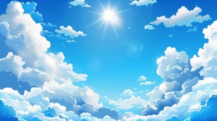 Poster - Modern realistic fluffy white clouds in clean heaven in summer or spring day. Sunny clear weather.