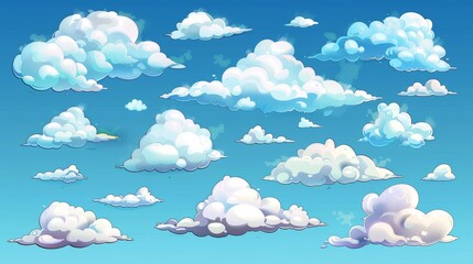 Poster - Flowing white clouds with different shapes in a blue sky. Sunny clear day with white clouds in a blue sky.