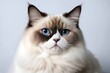 'sitting looking white birman background cat pet isolated on away studio shot full-length domestic vertebrate grey no people cut-out tan vertical one animal purebred blue eye nobody mammal front view'