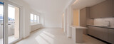 Fototapeta Zwierzęta - Interior of a new empty modern kitchen in brown beige. Empty flat.