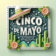 Cinco de Mayo is a holiday in Mexico. 3d illustration of poster template with ornate lettering and cactuses in sombrero, vector design illustration in a papercut style created with generative ai