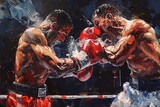Fototapeta  - Two professional boxers fighting in the ring. Artistic painting.