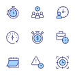 Time icon set. Duo tone icon collection. Editable stroke, job, target, time, hours, calendar, deadline, expired, sale time, teamwork.