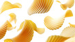 Assortment of Floating Ridged Chips on Transparent Background