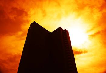 Wall Mural - Silhouette of sunset city building centered illustration