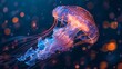 Capture the ethereal glow of a bioluminescent jellyfish, its translucent body pulsating with an otherworldly radiance that illuminates the dark depths of the ocean.