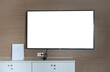 LCD Television with white screen mockup display in Living Room.