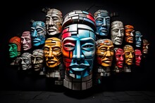 Artistic Rendition Of Terracotta Warriors In Battle, Dynamic Poses, And Vivid Colors, Reviving Ancient History, Neon Portrait Realistic Black Background
