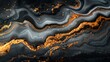A sophisticated abstract background with poured layers of black and gold acrylics. 