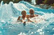 © Yulia - Senior couple man having fun in water park on slide