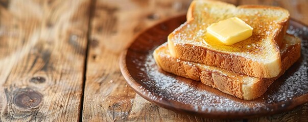 delicious and hot just toasted toast with a melting piece of butter and aromatic herbs
