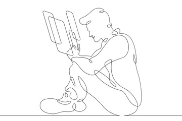 Poster - One continuous line.Augmented reality.Multi-screen in the phone application. Augmented Reality on the smartphone screen. Continuous line drawing.Line Art isolated white background.